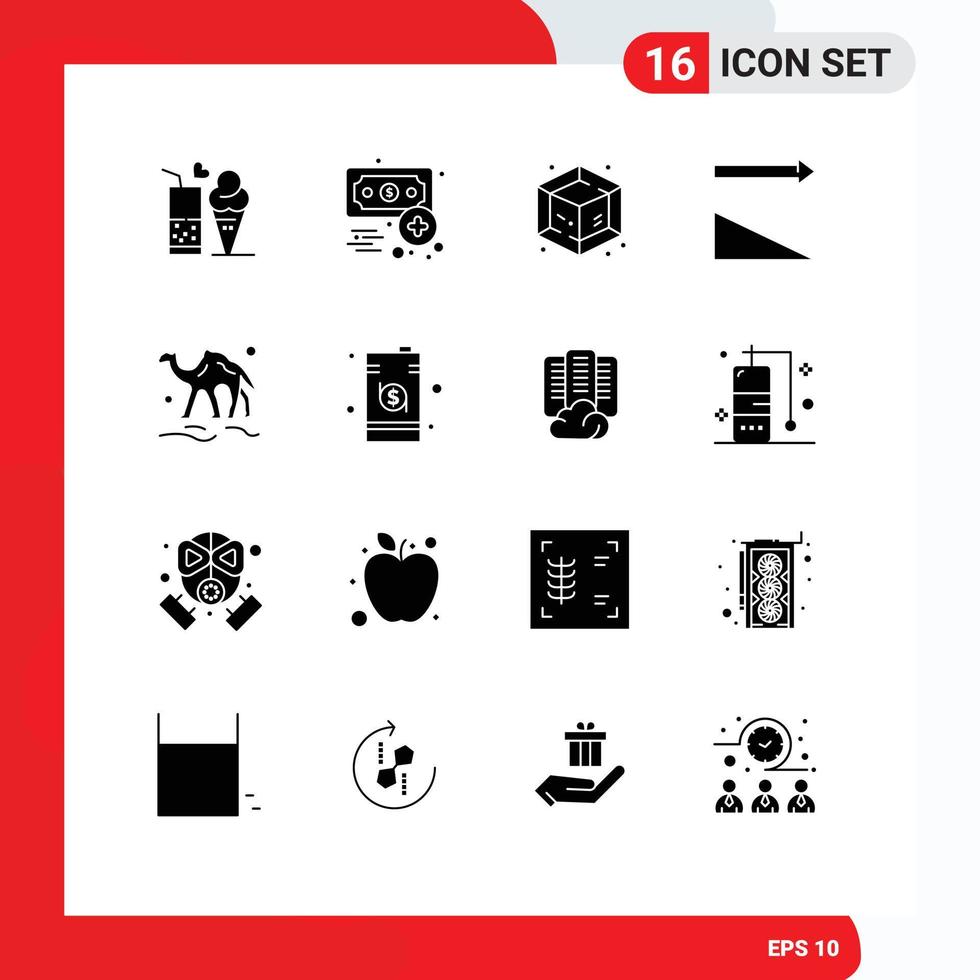 Universal Icon Symbols Group of 16 Modern Solid Glyphs of animal camel income sorting descending Editable Vector Design Elements