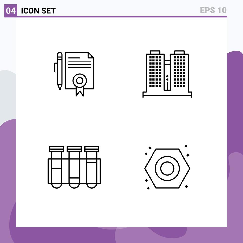 moderno conjunto de 4 4 línea de relleno plano colores pictografía de legal prueba documentos oficina Ciencias editable vector diseño elementos