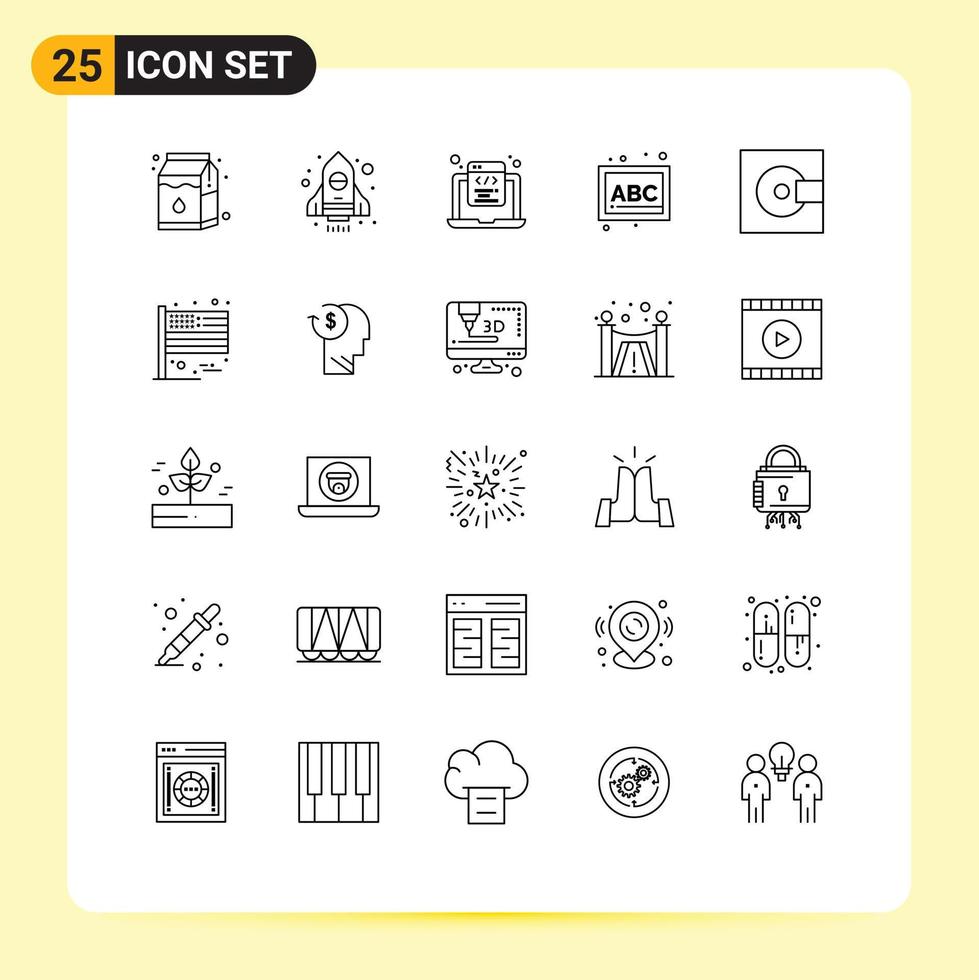 Universal Icon Symbols Group of 25 Modern Lines of minidisc devices html coding school blocks Editable Vector Design Elements