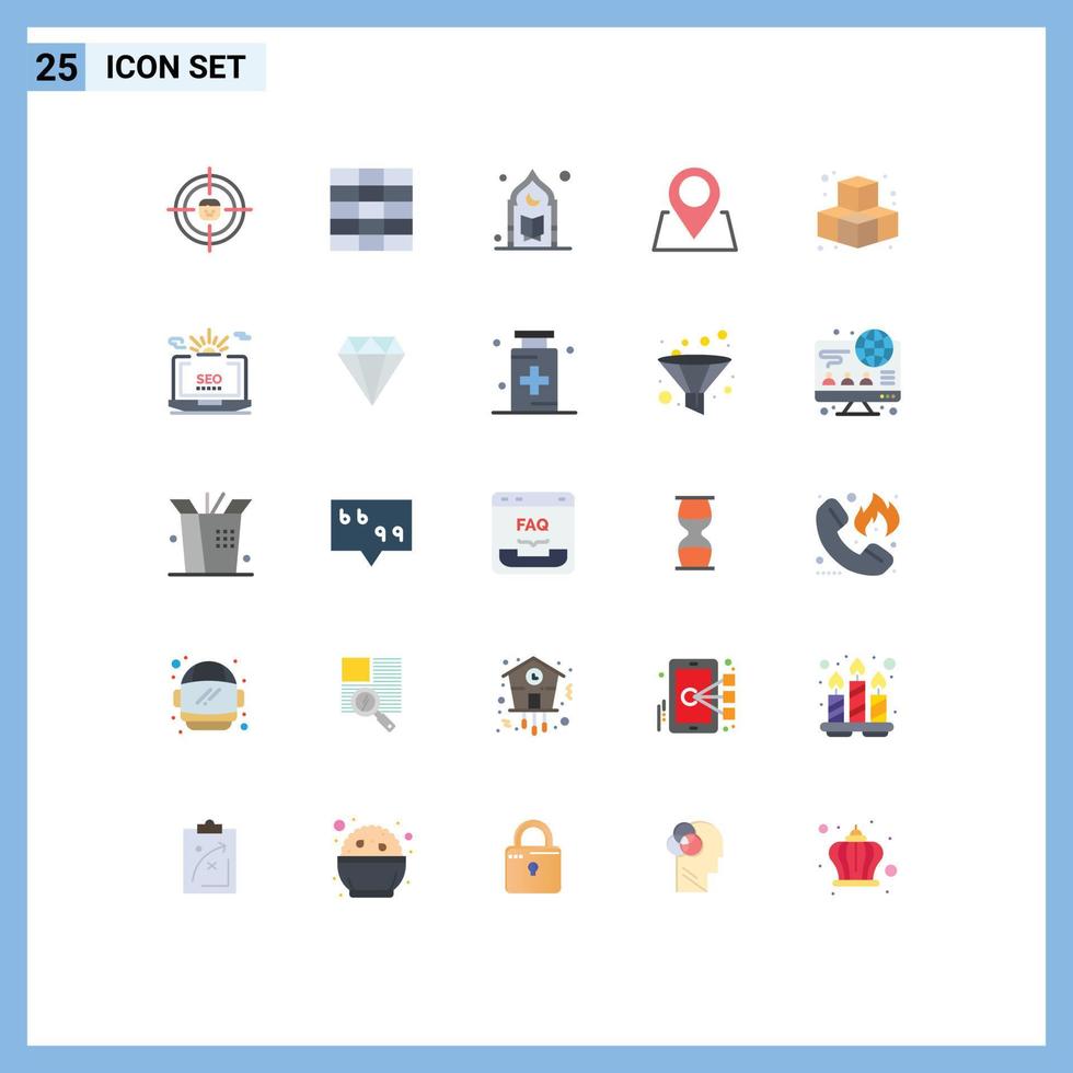 Set of 25 Modern UI Icons Symbols Signs for play cubes muslim pin location Editable Vector Design Elements