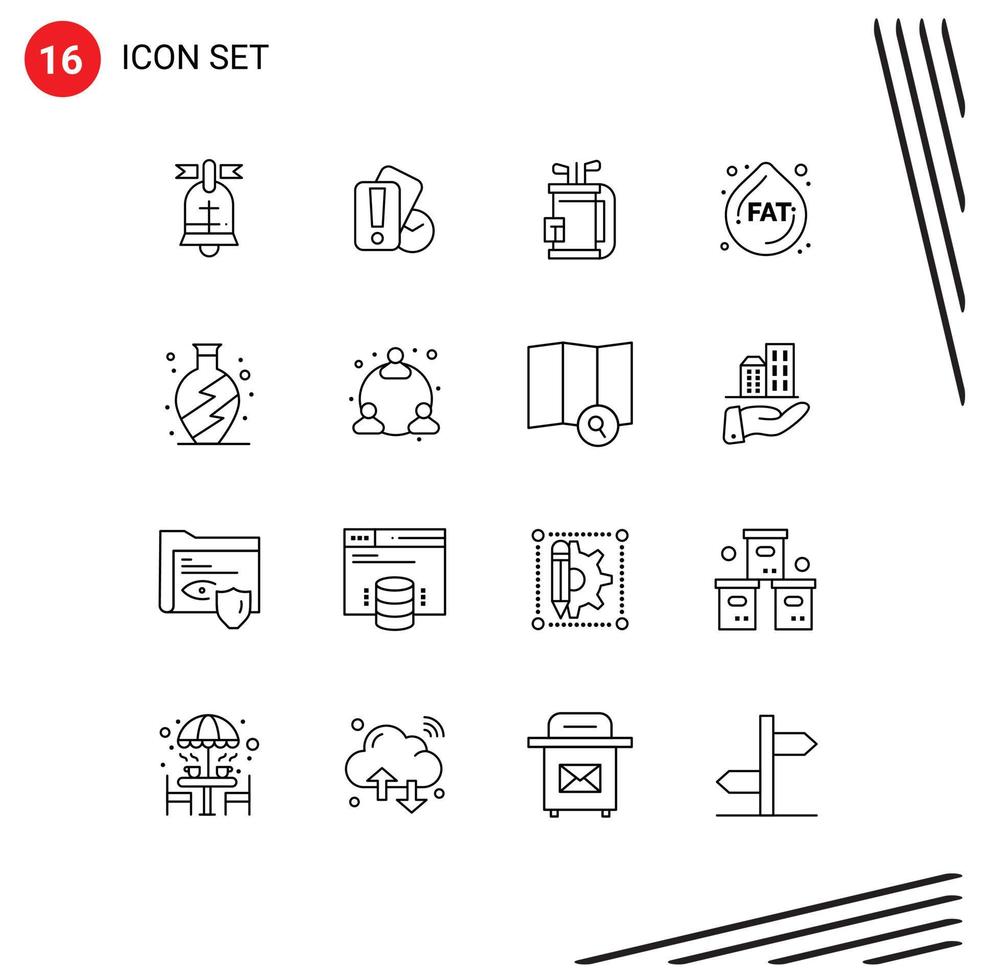 Group of 16 Modern Outlines Set for living diet bag droop stick Editable Vector Design Elements
