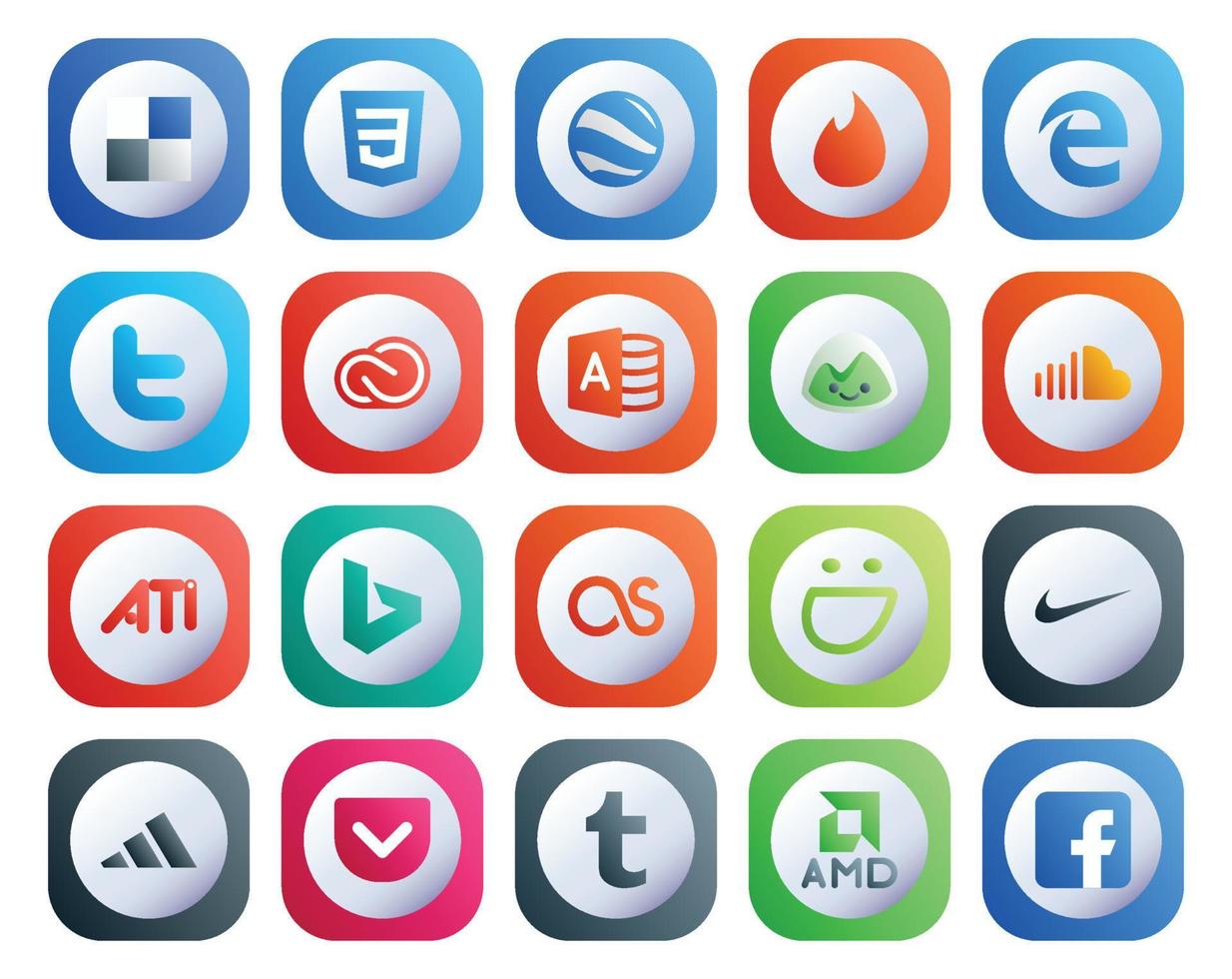 20 Social Media Icon Pack Including lastfm ati cc music soundcloud vector