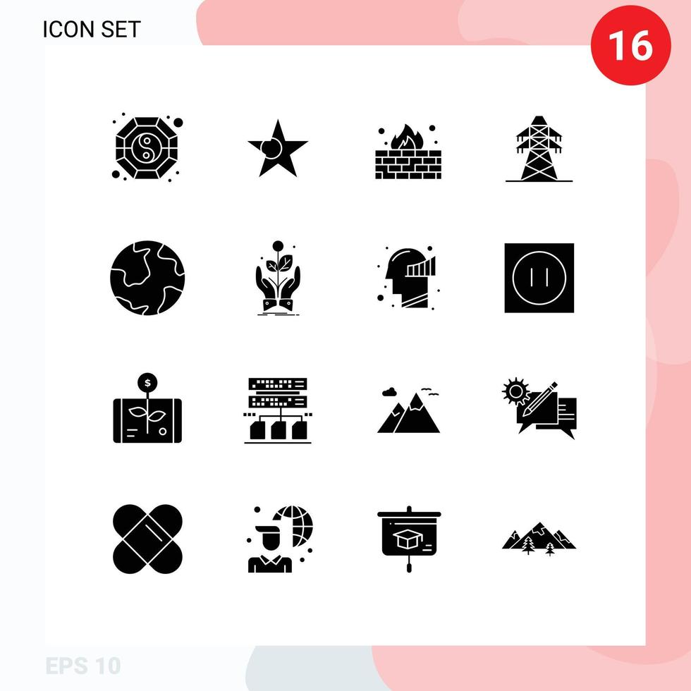 dieciséis sólido glifo concepto para sitios web móvil y aplicaciones mundo tierra cortafuegos transmisión torre energía editable vector diseño elementos