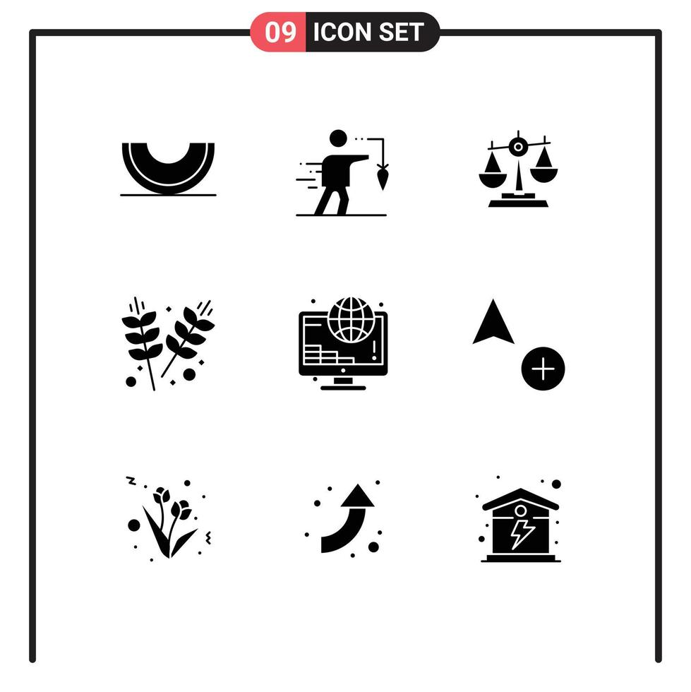 Universal Icon Symbols Group of 9 Modern Solid Glyphs of scales legal false law judge Editable Vector Design Elements