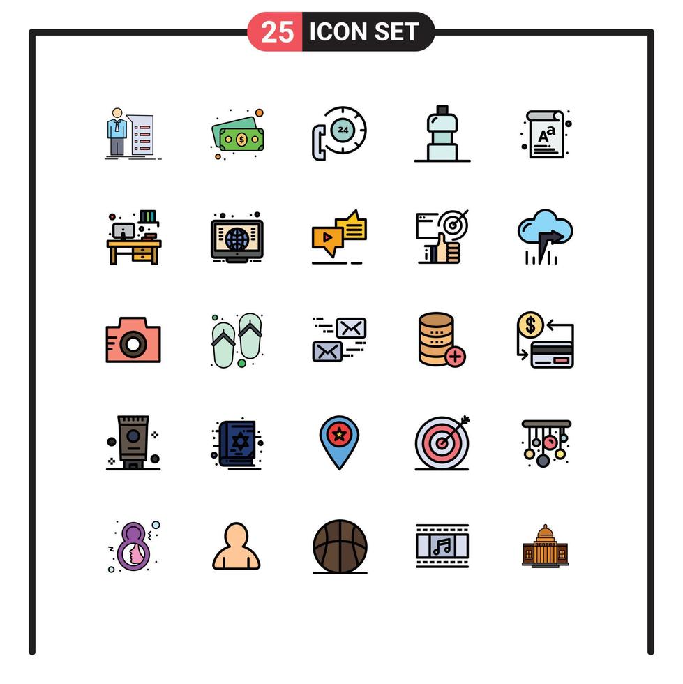 Set of 25 Modern UI Icons Symbols Signs for document food call drink help Editable Vector Design Elements