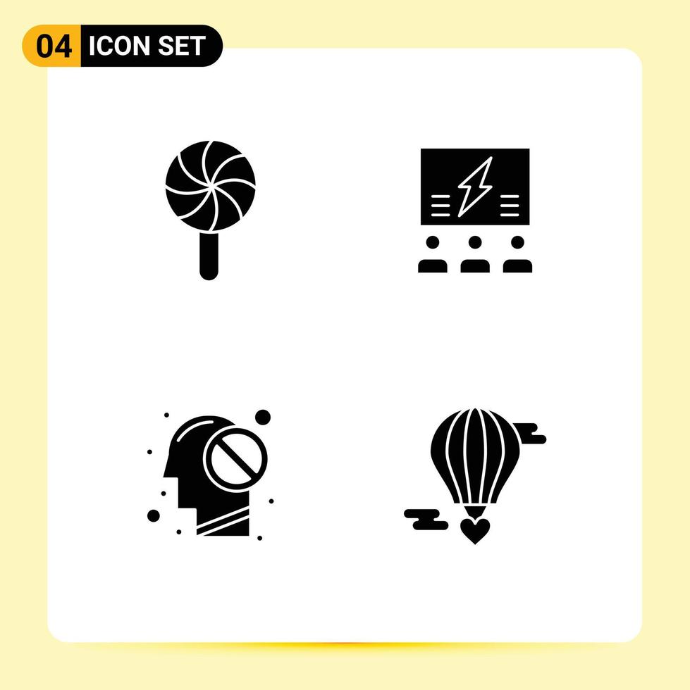 Set of 4 Commercial Solid Glyphs pack for christmas think lollipop idea human Editable Vector Design Elements