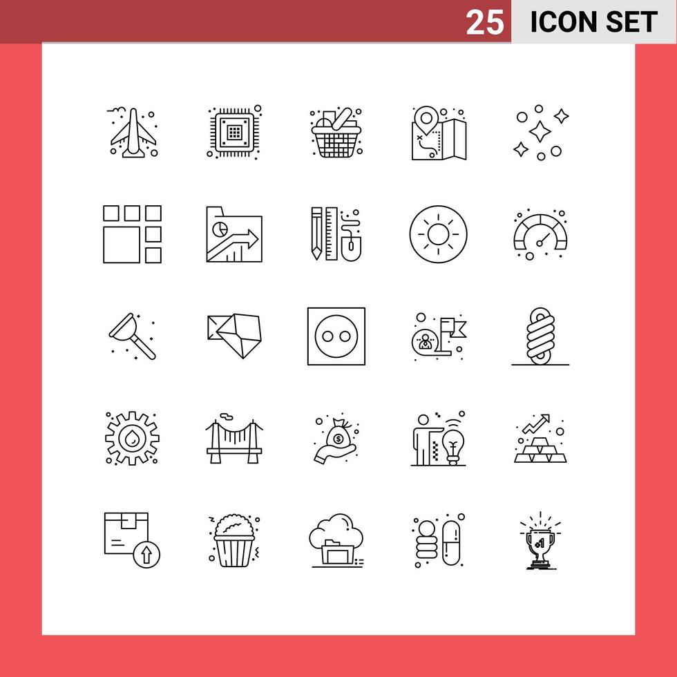 Pictogram Set of 25 Simple Lines of space map cart location items Editable Vector Design Elements