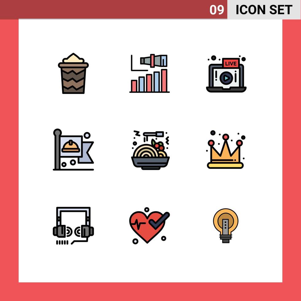 Set of 9 Modern UI Icons Symbols Signs for chinese food labor vision flag laptop Editable Vector Design Elements