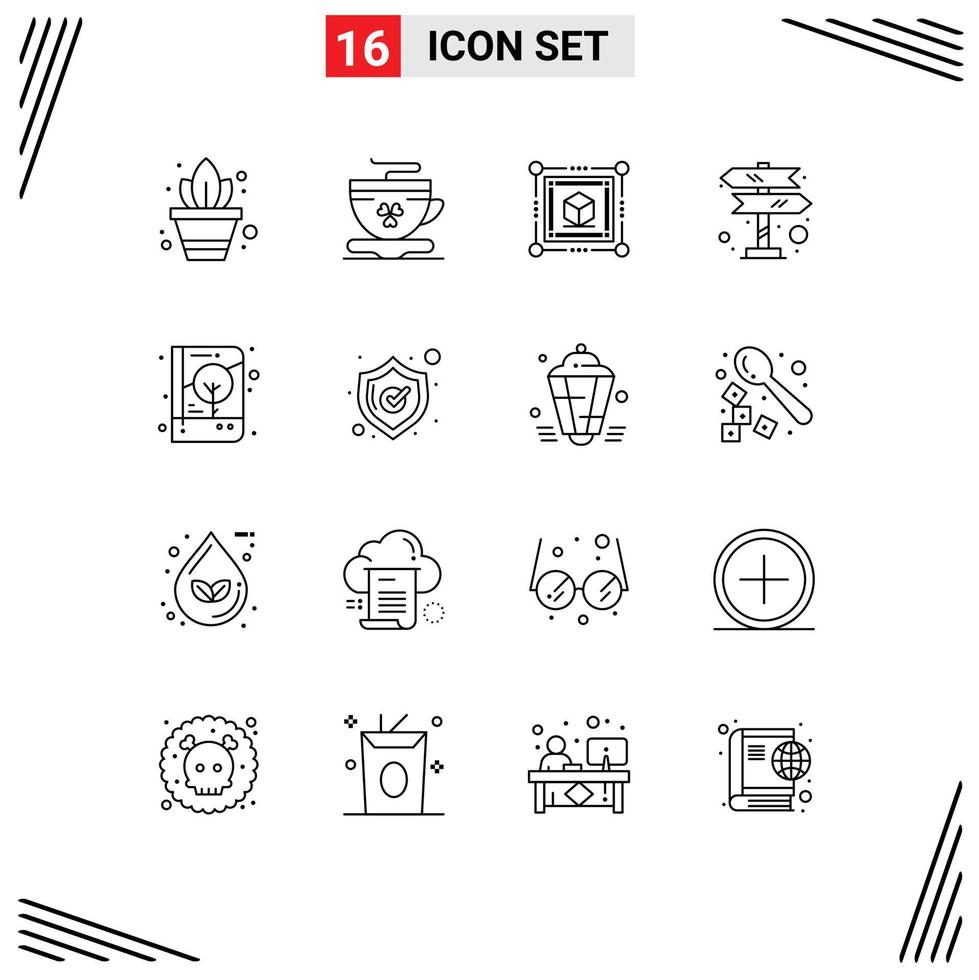 Universal Icon Symbols Group of 16 Modern Outlines of notebook brand identity cube book sign Editable Vector Design Elements