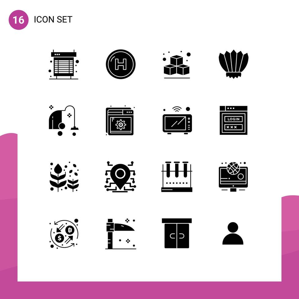 Pack of 16 Modern Solid Glyphs Signs and Symbols for Web Print Media such as cleaning ocean hospital flippers diving Editable Vector Design Elements