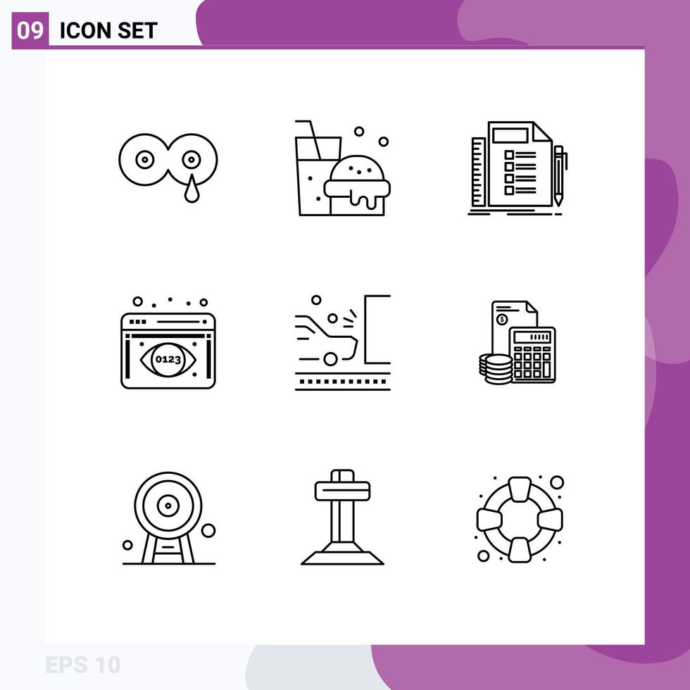 Editable Vector Line Pack of 9 Simple Outlines of road accident list data visualization analytics monitoring Editable Vector Design Elements