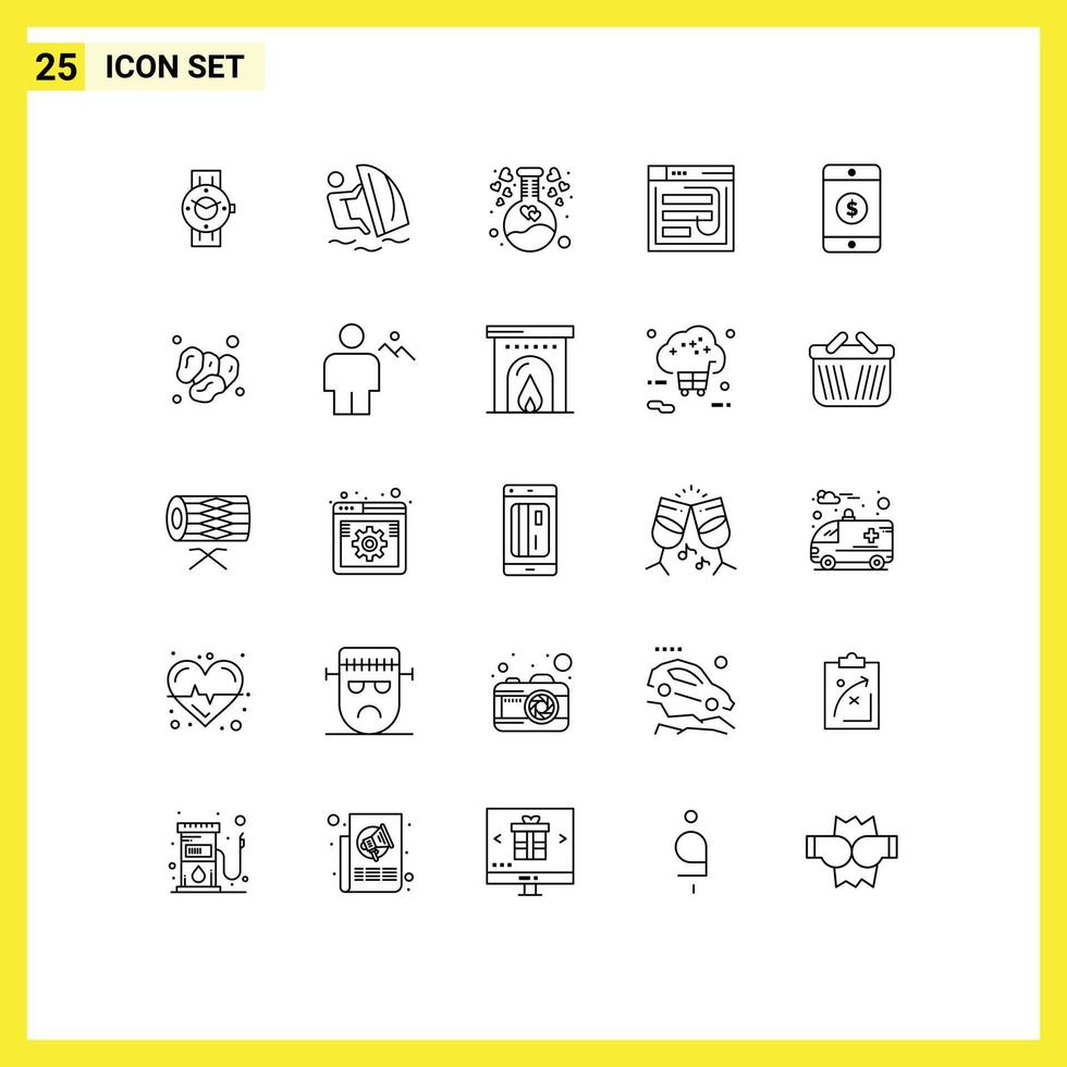 25 Line concept for Websites Mobile and Apps password hack wind email heart Editable Vector Design Elements