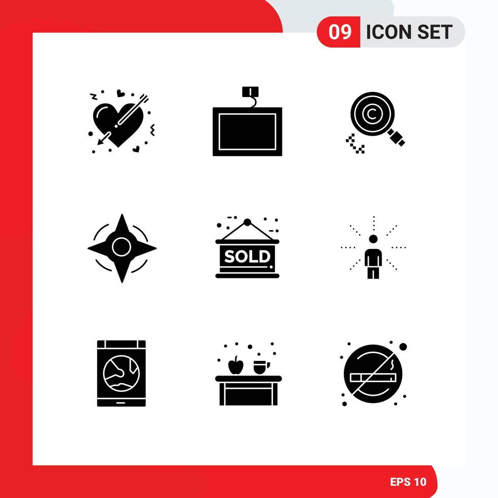 9 User Interface Solid Glyph Pack of modern Signs and Symbols of sold way content navigation property Editable Vector Design Elements