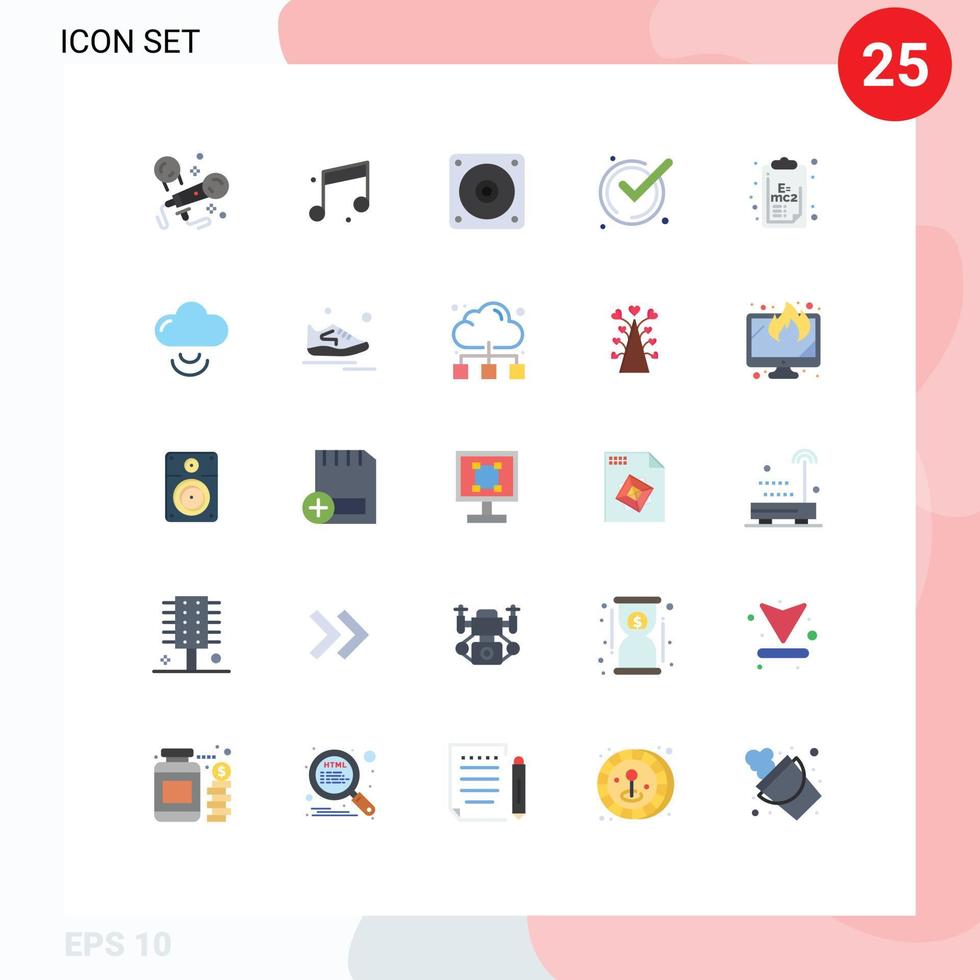 25 User Interface Flat Color Pack of modern Signs and Symbols of clip board formula fan chemistry ok Editable Vector Design Elements