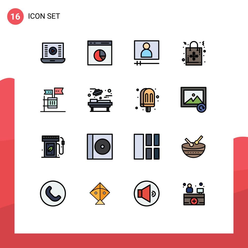 Set of 16 Vector Flat Color Filled Lines on Grid for ballot gift rate christmas bag video player Editable Creative Vector Design Elements