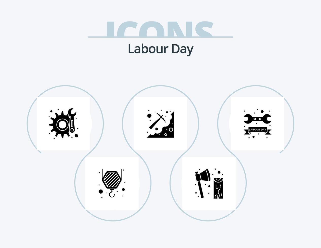 Labour Day Glyph Icon Pack 5 Icon Design. repair. pickaxe. gear. pick. digging vector