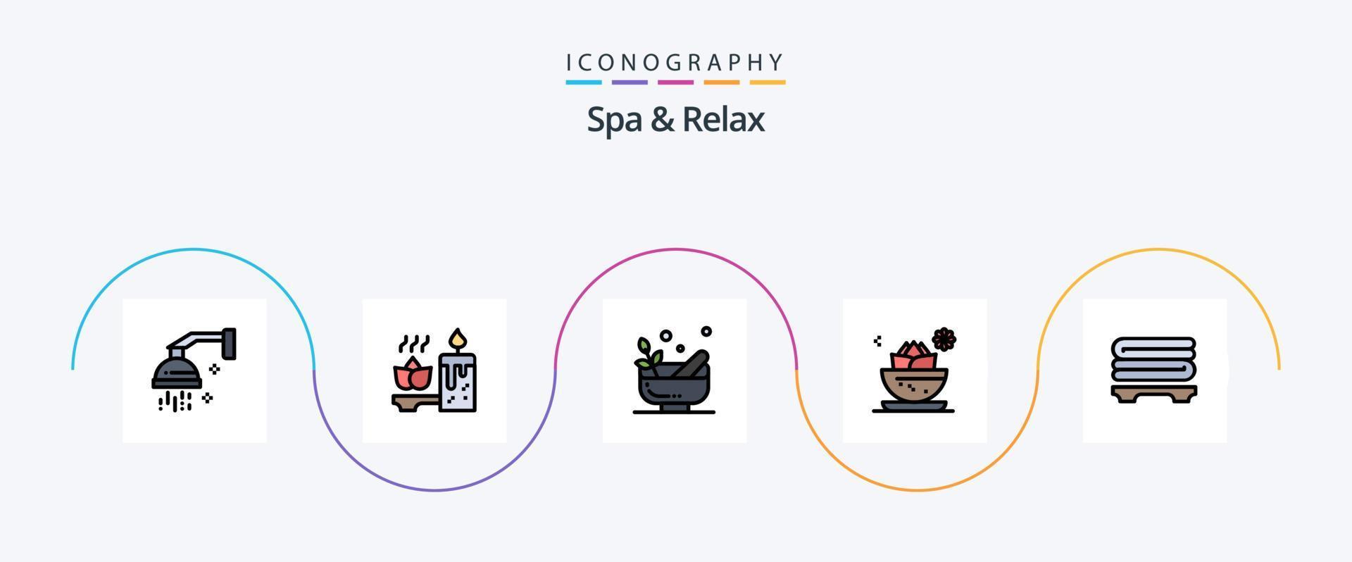 Spa And Relax Line Filled Flat 5 Icon Pack Including bowl. lotus. spa. local. spa vector