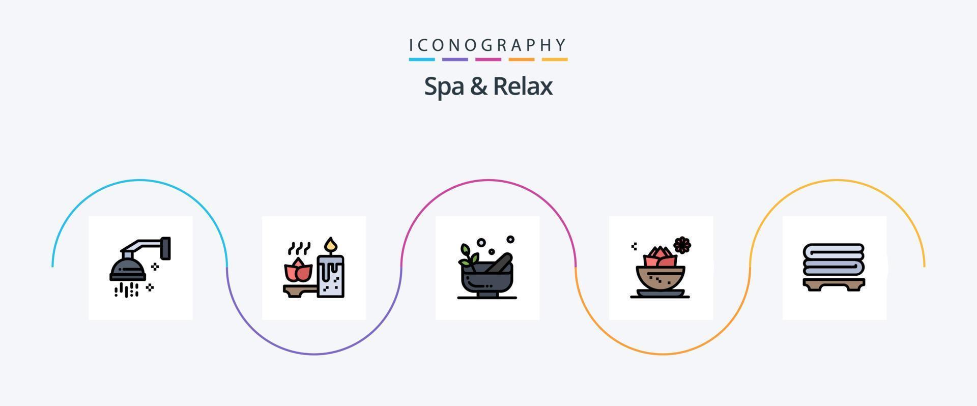 Spa And Relax Line Filled Flat 5 Icon Pack Including bowl. lotus. spa. local. spa vector