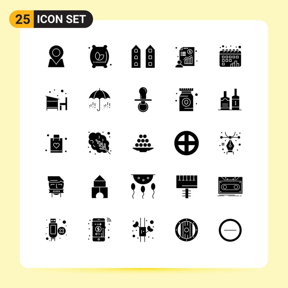 Group of 25 Solid Glyphs Signs and Symbols for calendar presentation buildings businessman store Editable Vector Design Elements