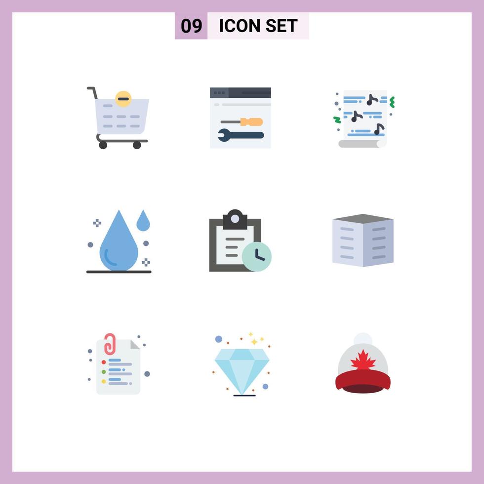 Pack of 9 Modern Flat Colors Signs and Symbols for Web Print Media such as todo deadline funny water drink Editable Vector Design Elements