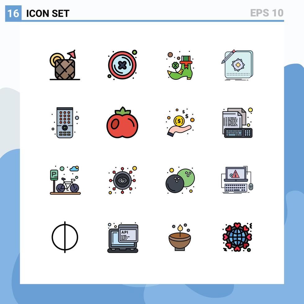 Modern Set of 16 Flat Color Filled Lines Pictograph of remote design boot application app Editable Creative Vector Design Elements