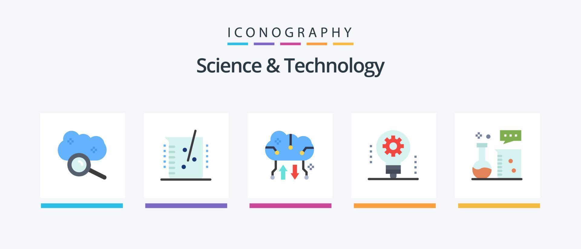 Science And Technology Flat 5 Icon Pack Including electronics. ai. chemical lab. online storage. cloud storage. Creative Icons Design vector