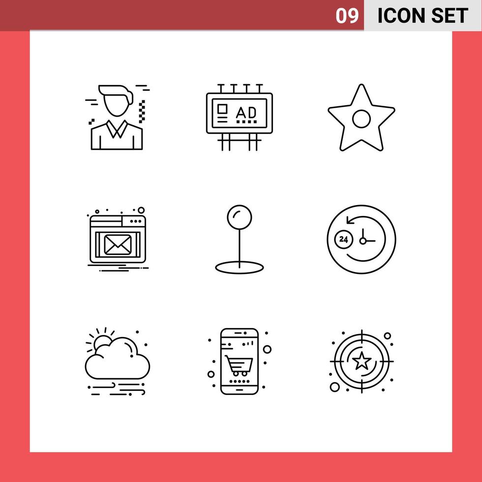 Set of 9 Vector Outlines on Grid for day and night pin bookmark maps notification Editable Vector Design Elements