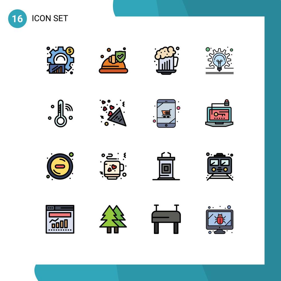 User Interface Pack of 16 Basic Flat Color Filled Lines of internet of things gear shield concept celebration Editable Creative Vector Design Elements