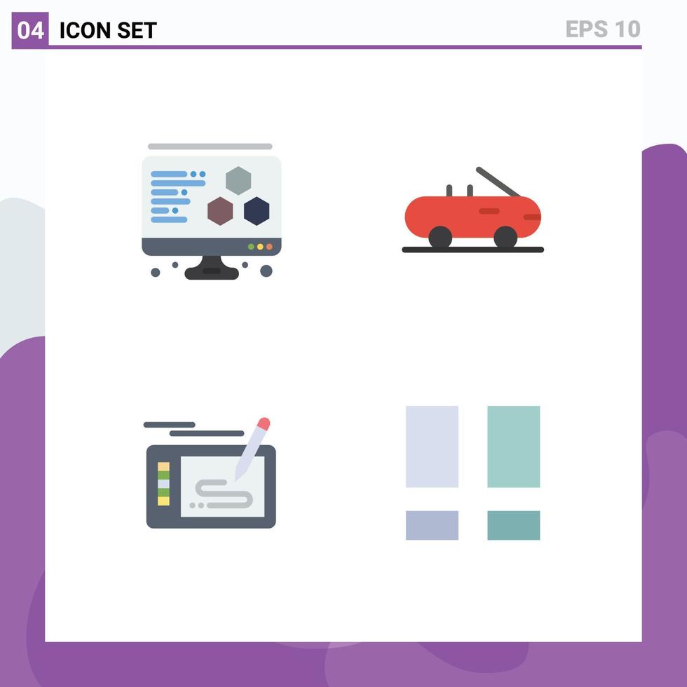 Pictogram Set of 4 Simple Flat Icons of printing collage car pencil layout Editable Vector Design Elements