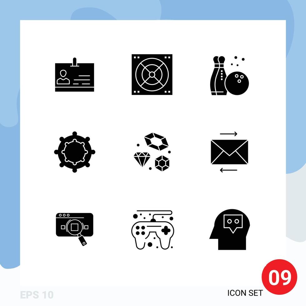 Modern Set of 9 Solid Glyphs Pictograph of share wedding hobbies heart diamond Editable Vector Design Elements