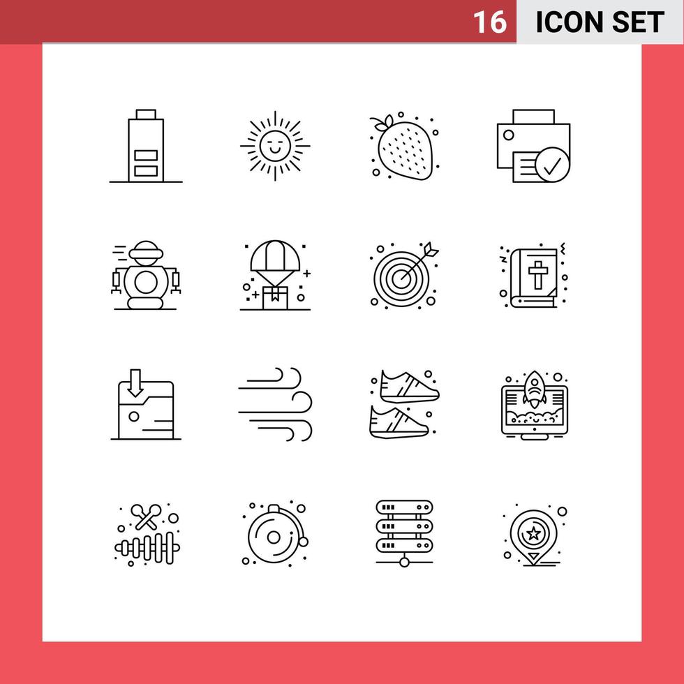 Universal Icon Symbols Group of 16 Modern Outlines of robotic human sweet hardware devices Editable Vector Design Elements