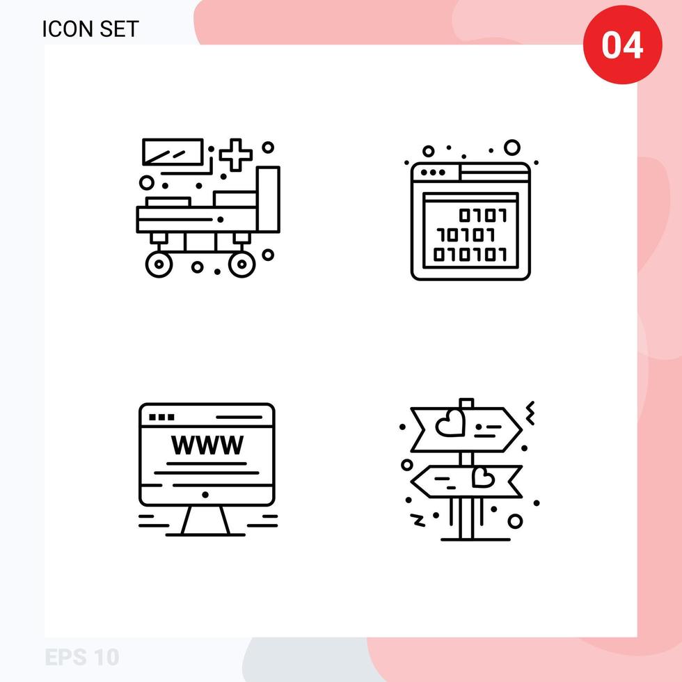 Universal Icon Symbols Group of 4 Modern Filledline Flat Colors of bed billboard patient bed interface web advert Editable Vector Design Elements