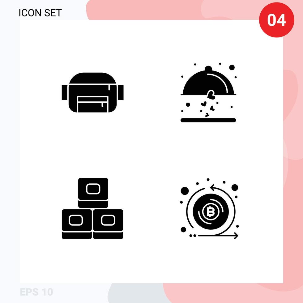 Group of 4 Modern Solid Glyphs Set for bag coin food food cryptocurrency Editable Vector Design Elements
