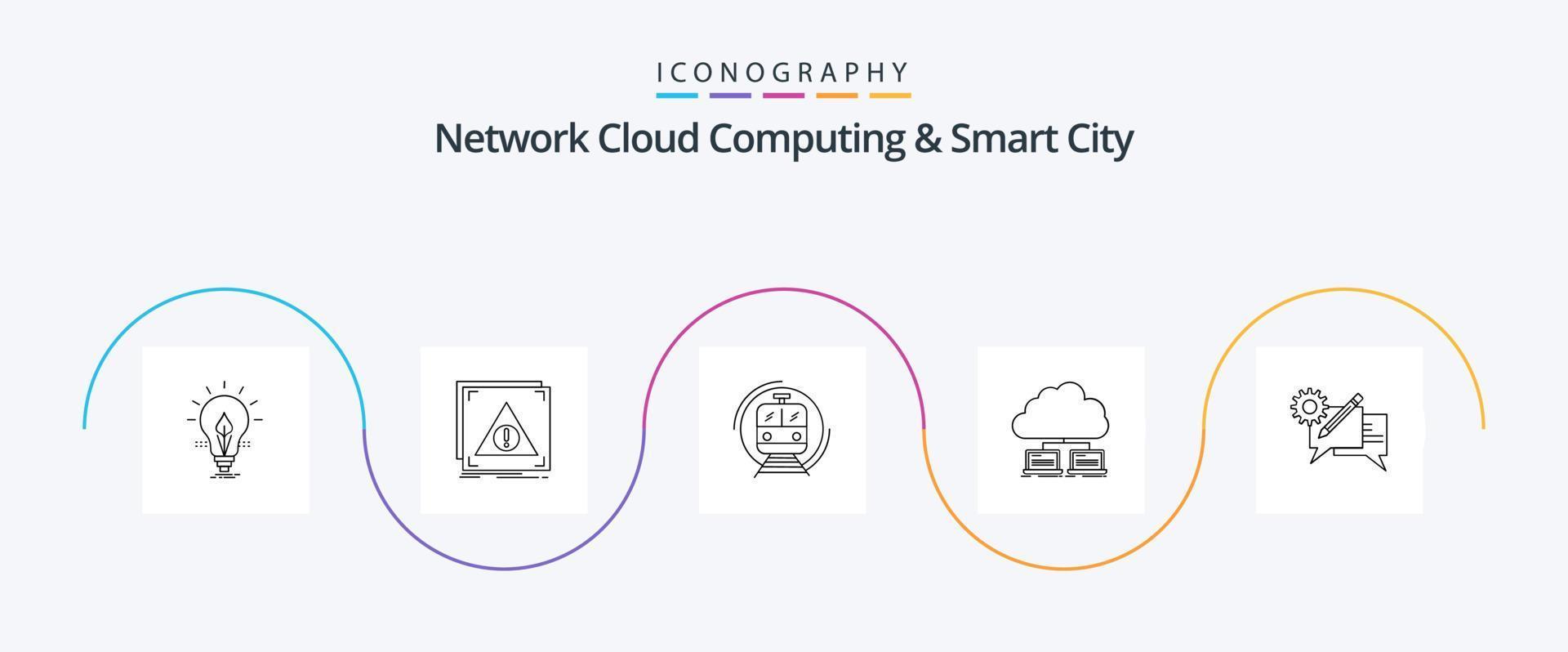 Network Cloud Computing And Smart City Line 5 Icon Pack Including server. cloud. server. transport. smart vector