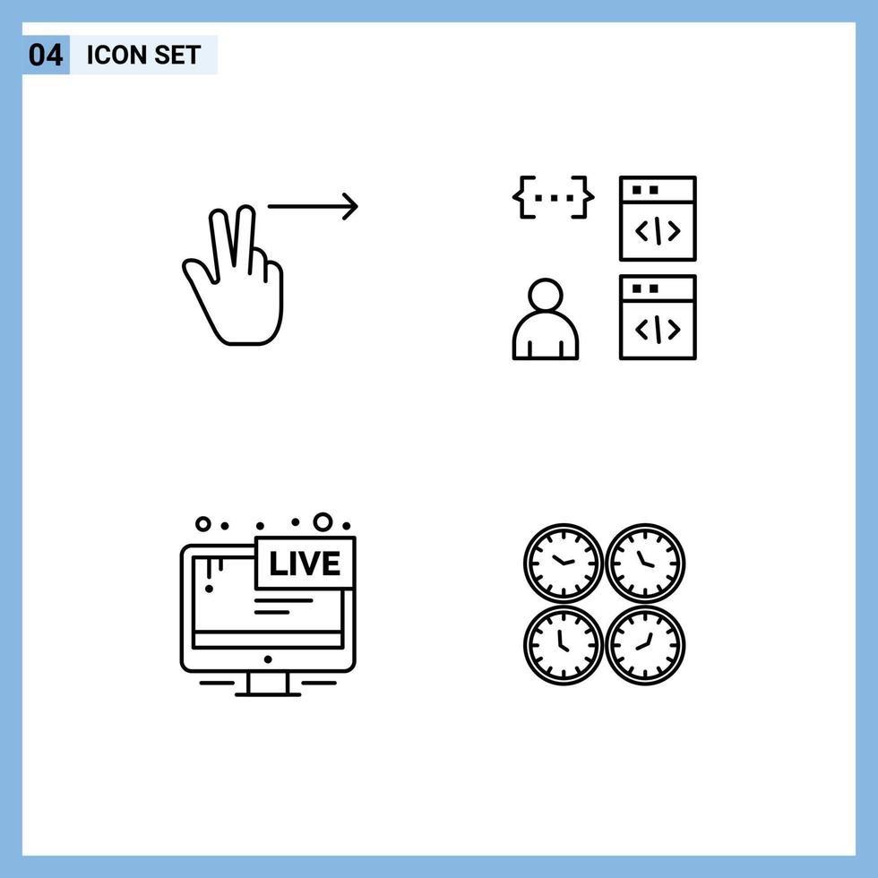 4 User Interface Line Pack of modern Signs and Symbols of fingers screen app develop live Editable Vector Design Elements