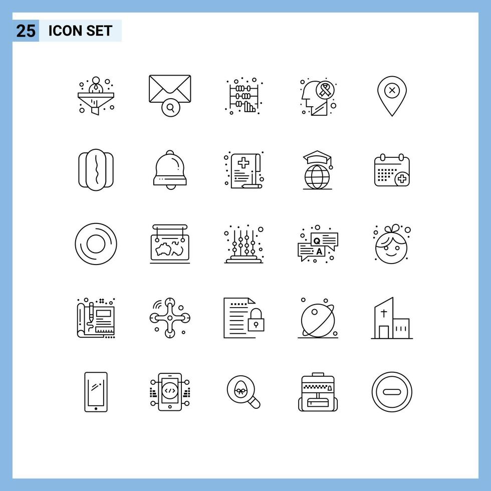 Universal Icon Symbols Group of 25 Modern Lines of navigation location business disease brain tumor Editable Vector Design Elements