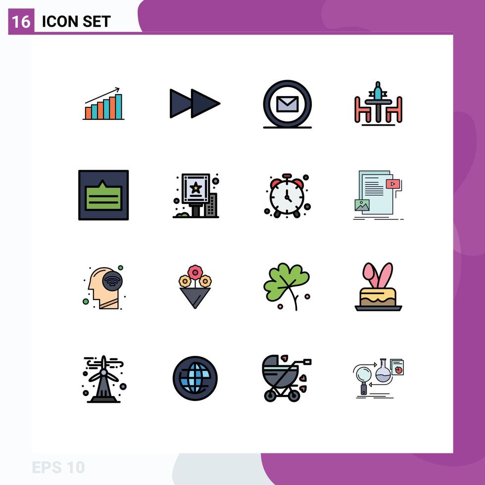 16 Universal Flat Color Filled Lines Set for Web and Mobile Applications meeting debate next conference web Editable Creative Vector Design Elements