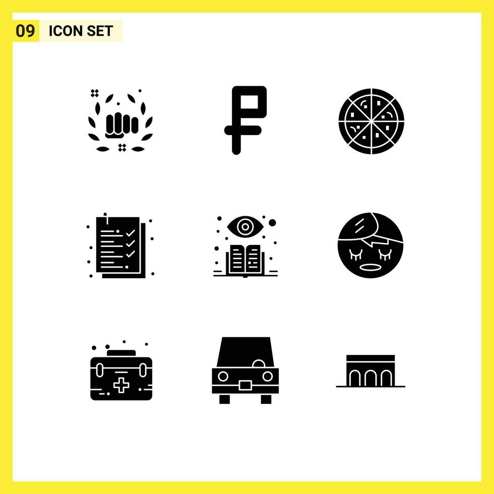 9 Thematic Vector Solid Glyphs and Editable Symbols of face supervised learning fast food supervised list Editable Vector Design Elements
