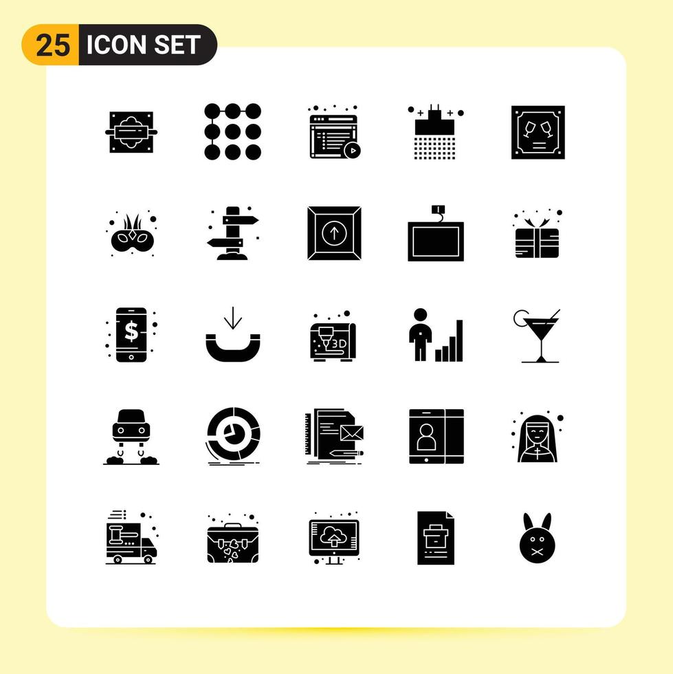 Group of 25 Solid Glyphs Signs and Symbols for invitation card content water bathroom Editable Vector Design Elements