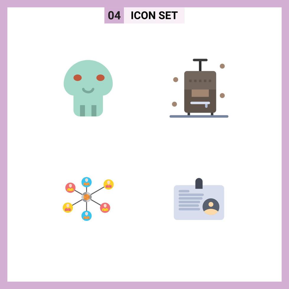 Mobile Interface Flat Icon Set of 4 Pictograms of biochemistry internet death travel group Editable Vector Design Elements