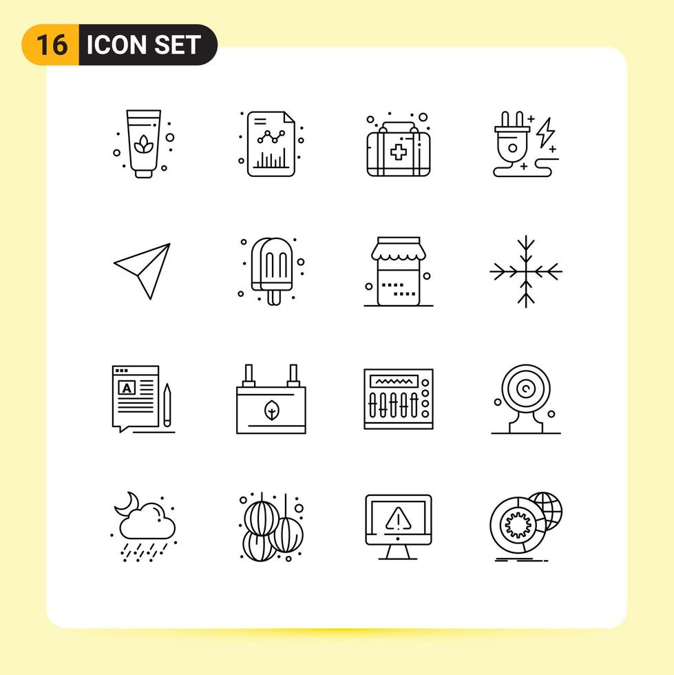 Pack of 16 Modern Outlines Signs and Symbols for Web Print Media such as food share box sets nature Editable Vector Design Elements