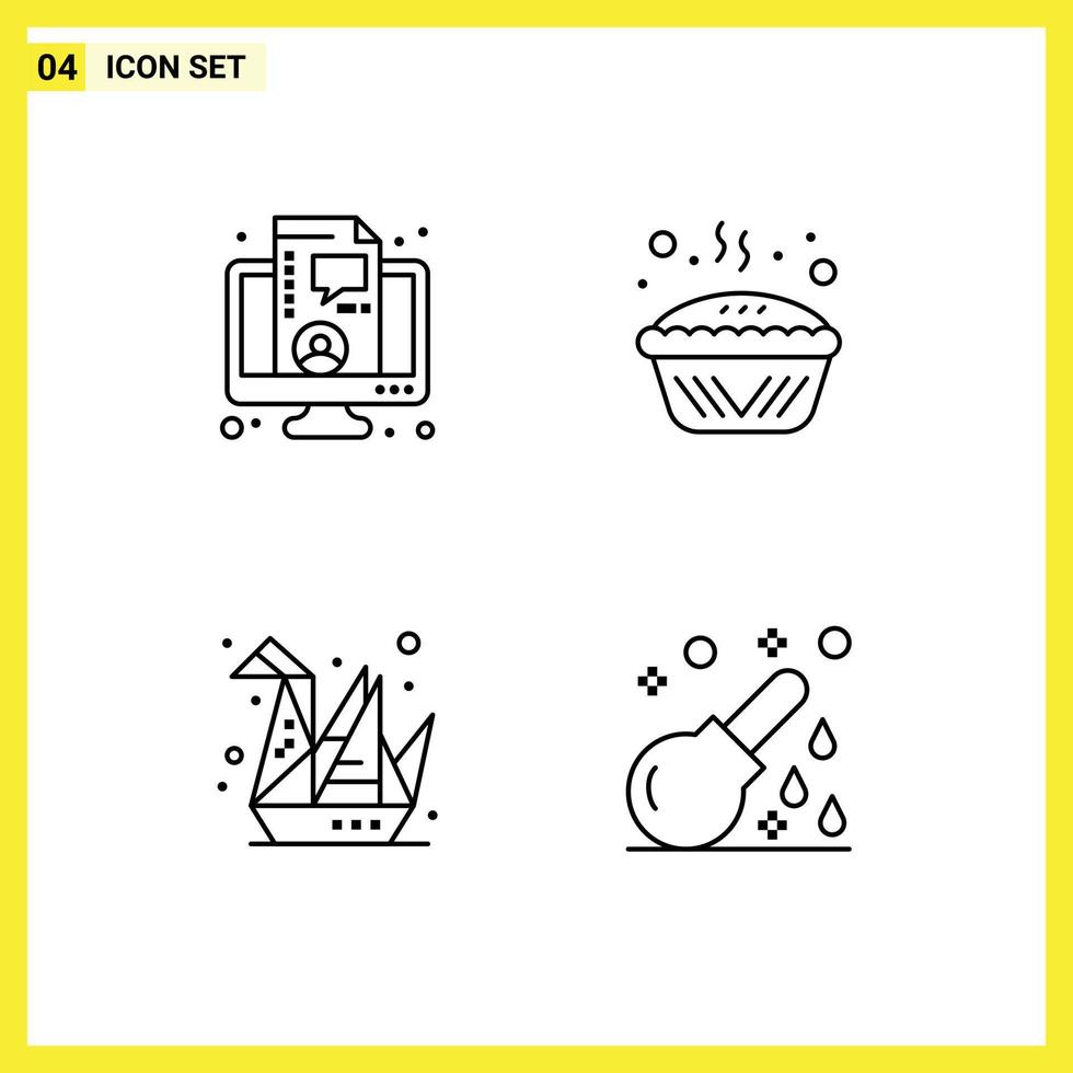 Pictogram Set of 4 Simple Filledline Flat Colors of business design live cooking origami Editable Vector Design Elements