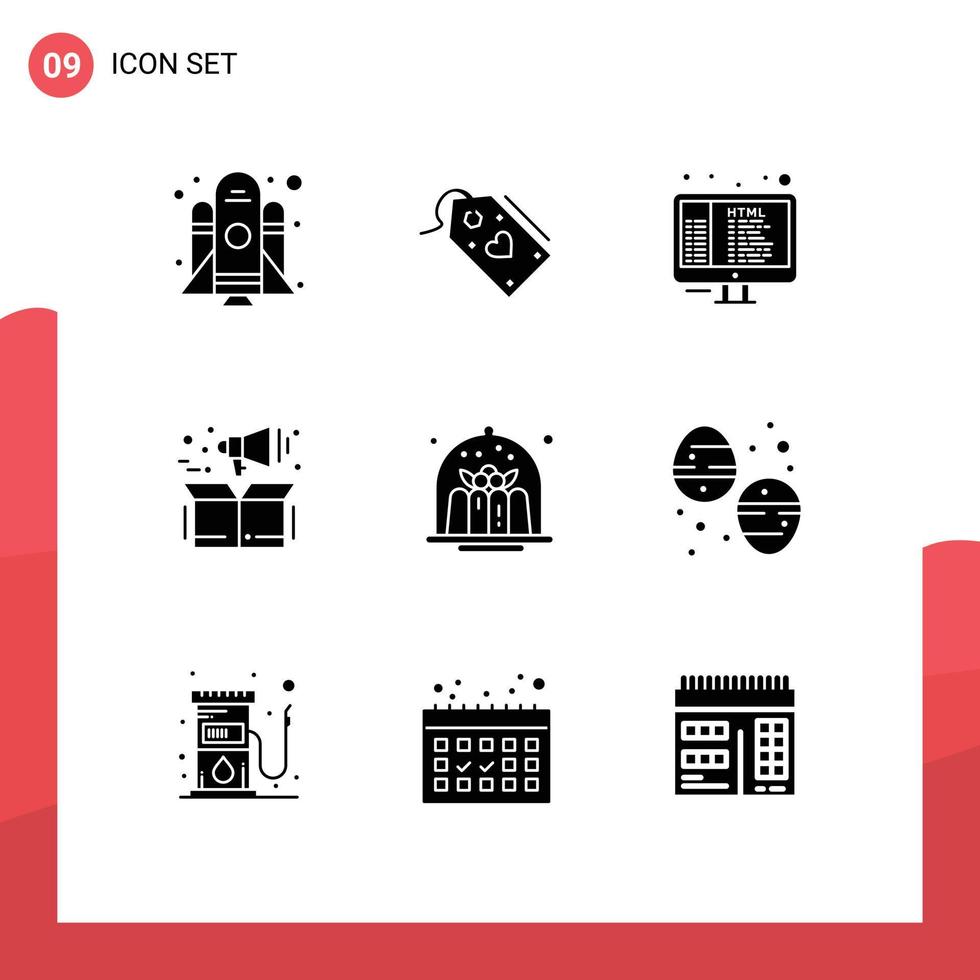 Pack of 9 creative Solid Glyphs of cafe box code product management Editable Vector Design Elements