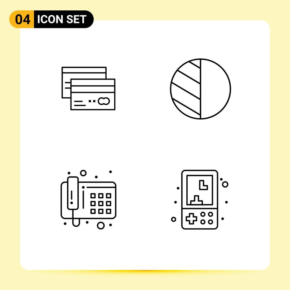 Set of 4 Modern UI Icons Symbols Signs for creditcard shadow cards money phone Editable Vector Design Elements