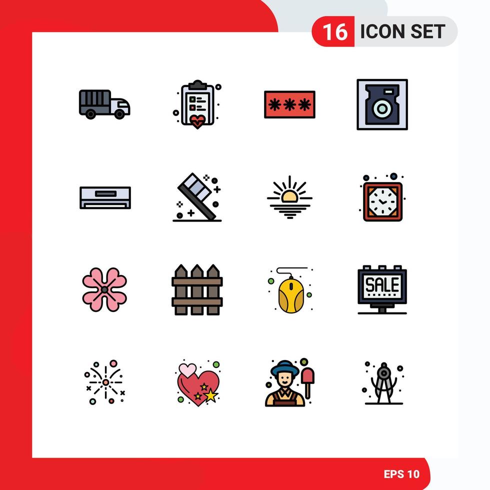 Set of 16 Vector Flat Color Filled Lines on Grid for cooling hard code drive pin Editable Creative Vector Design Elements