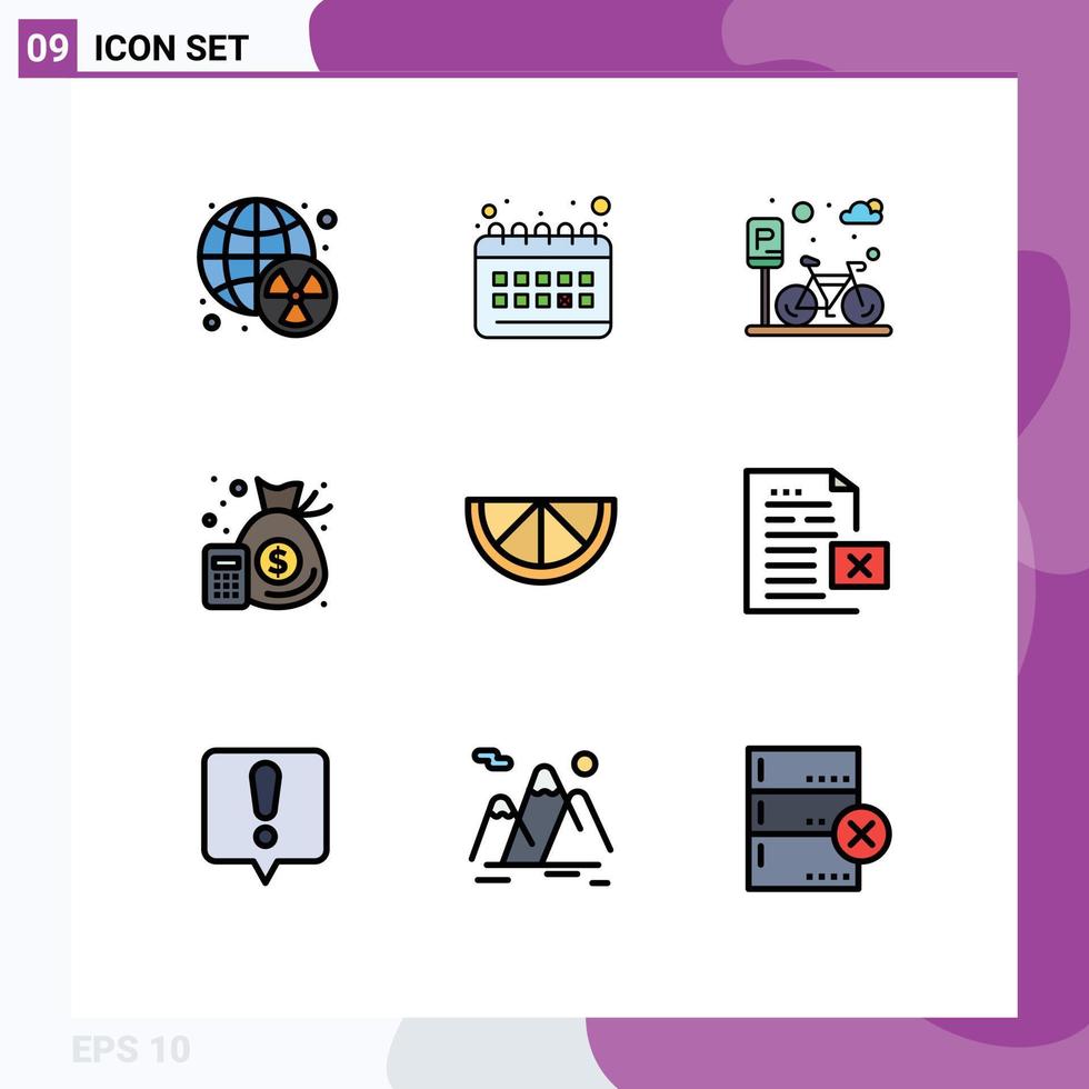 Modern Set of 9 Filledline Flat Colors Pictograph of fruit money cycle management accounting Editable Vector Design Elements