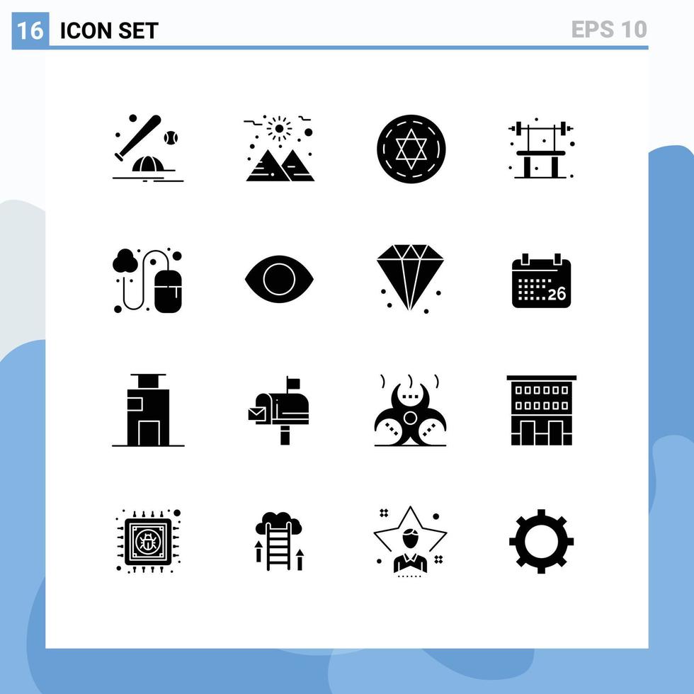 Pictogram Set of 16 Simple Solid Glyphs of mouse design circle gym exercise Editable Vector Design Elements