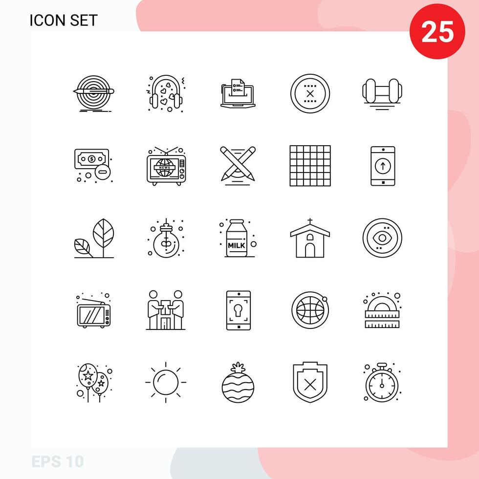 Pictogram Set of 25 Simple Lines of cancel skills mic resume competer Editable Vector Design Elements