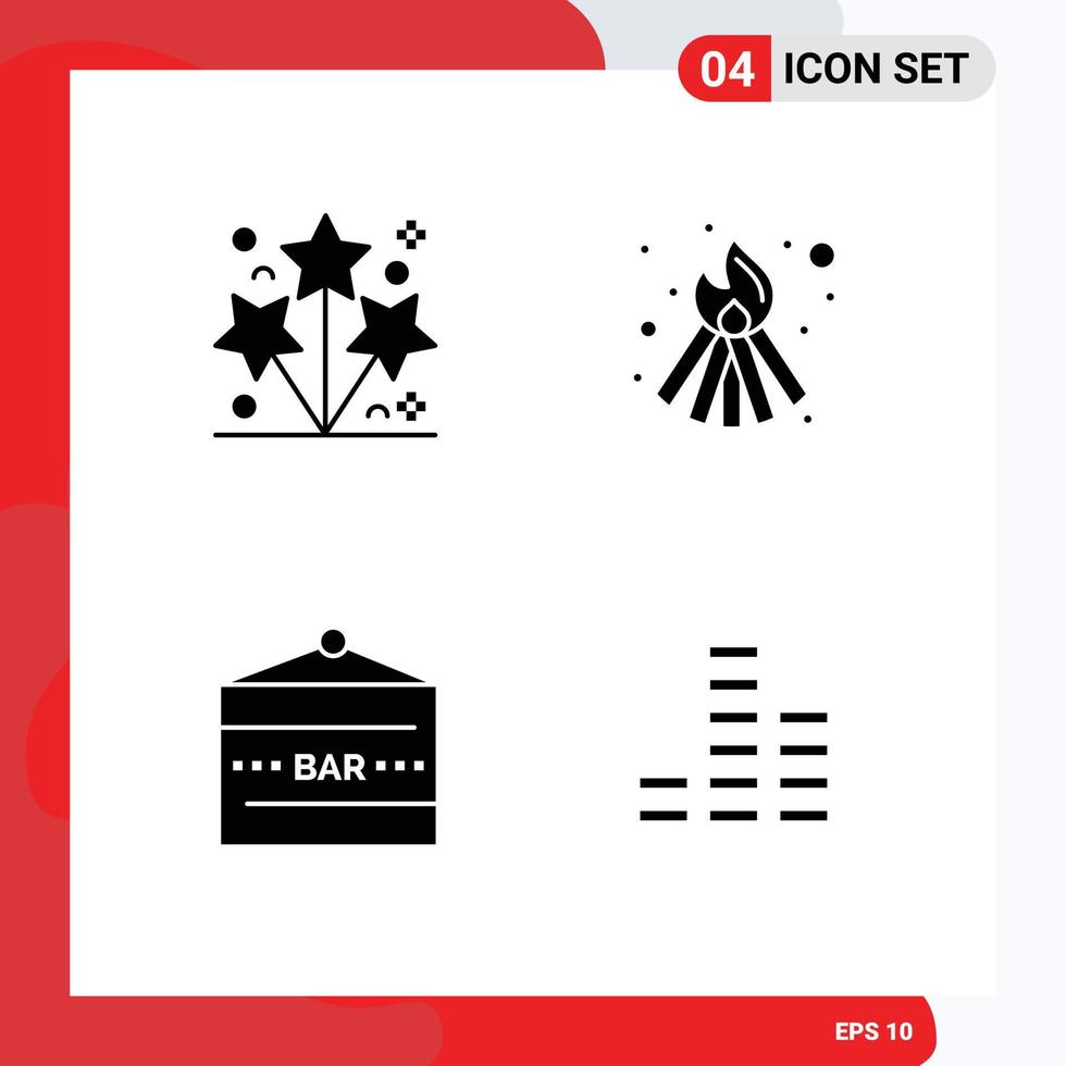 Universal Solid Glyph Signs Symbols of firework drink bar spark flame food and drink Editable Vector Design Elements