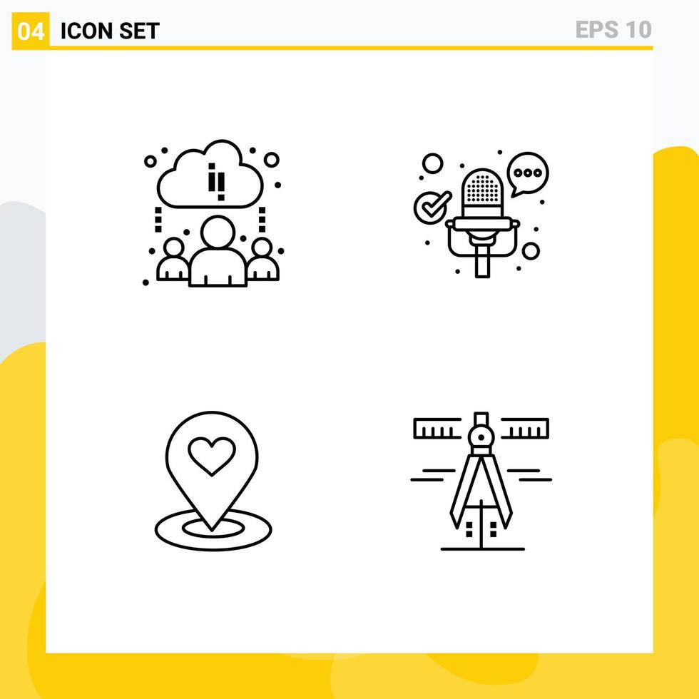 Set of 4 Commercial Filledline Flat Colors pack for cloud pin microphone location calipers Editable Vector Design Elements